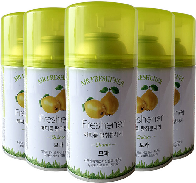 해피룸 탈취분사기향캔 모과향 5개 1세트 탈취와 방향을 동시에 분사기 리필용 방향캔 교환용 향캔, 280ml