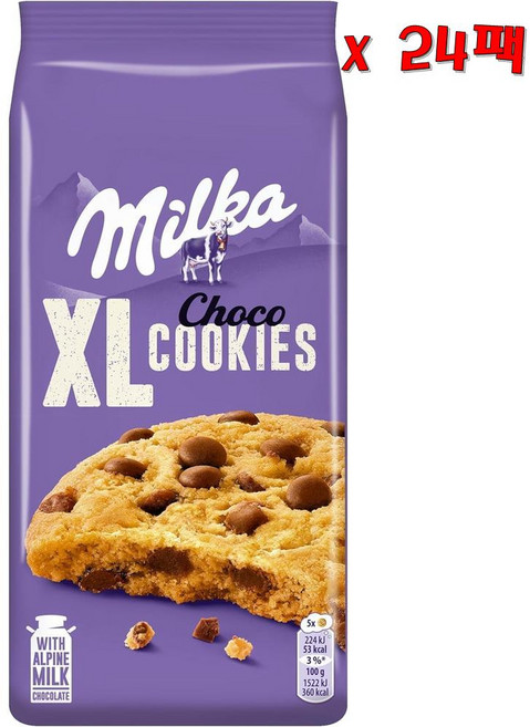 Milka 밀카 쿠키 XL 초코 맥시 딜리셔스 비스킷 184g 24팩, 1개입