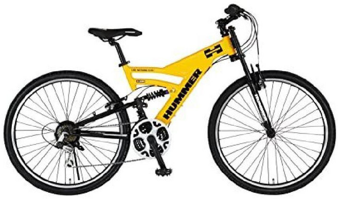 HUMMER 허머 풀 서스펜션 26인치 알루미늄 프레임 시마노 18단 MTB 산악 자전거, 옐로우, 1개