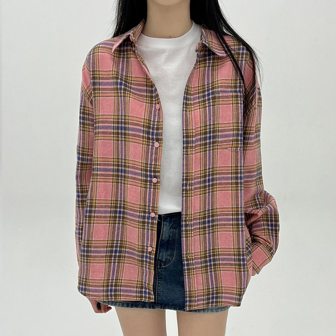 코모도 여성용 빅사이즈 남방 체크 셔츠 긴팔 블라우스 14컬러