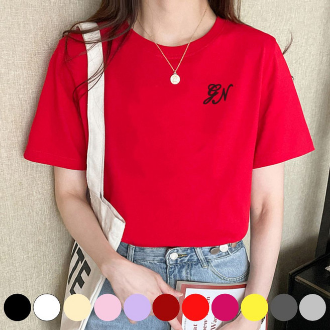 그리내 여성 라운드넥 여름 프린팅 반팔티 커플티 이너 홈웨어 레터링 면 티셔츠