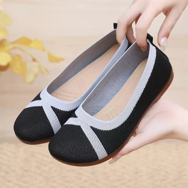 BLTER 여성 여름 니트 메쉬 단화 발편한 슬립온 미끄럼방지 샌들 엄마 신발 니트 스판 망사 샌들 컴포트 푹신푹신 가볍고 편한 신발 여성 스니커즈 워킹화b18