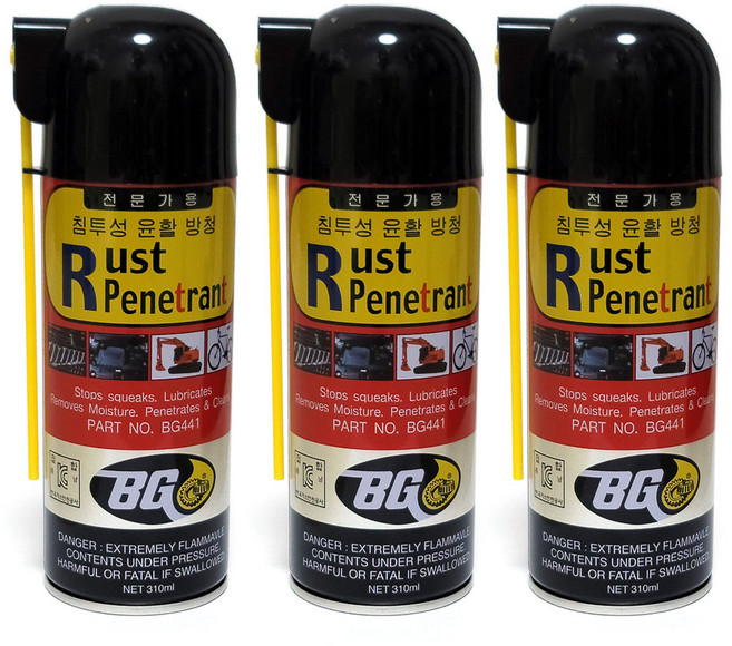 BG 침투성 윤활 방청 BG441 310ml 녹 부식 방지 기름때 타르 제거, 3개
