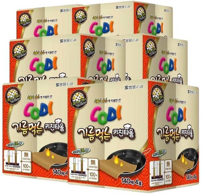 코디 기름먹는 키친타올 140매 4롤 X 6개 두루마리 총24롤, 6박스