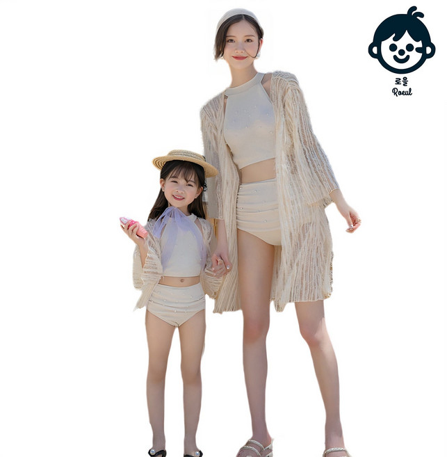 로을 맘커플룩 비치가디건 3피스 수영복 모노키니 몸매보정 커플수영복, 아동