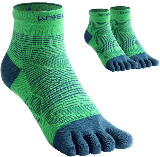 WRELS 다섯발가락 짧은통형 가압 스포츠 양말 러닝 크로스컨트리 자전거 남녀공용, 1세트, 그린