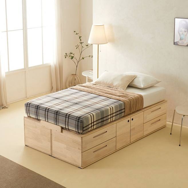 블리스데코 코니 높은 SS Q 원목 튼튼한 수납침대 (매트제외), 원목(4서랍+1도어)