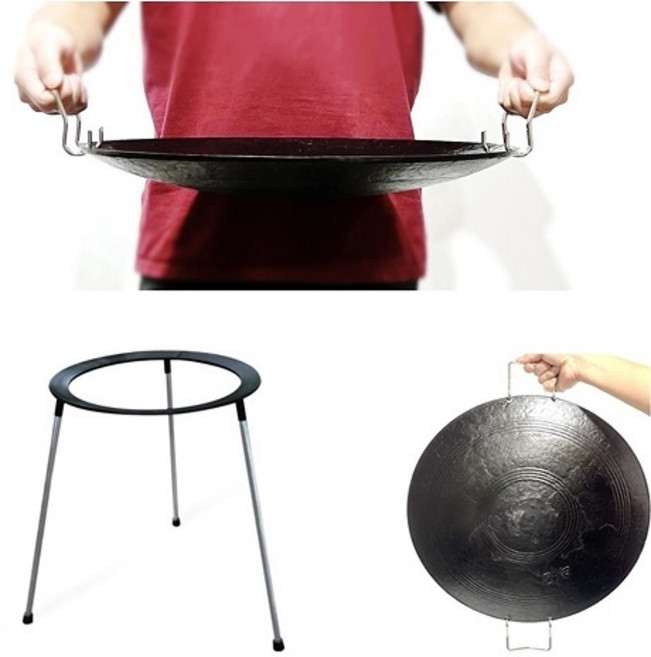 무쇠 주물 마을 가마솥뚜껑 불판 37~65cm 조선 그리들 탈착손잡이형, 탈착손잡이형 58cm(9-10인용), 받침대포함, 1개