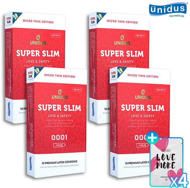 유니더스 슈퍼슬림 0001 콘돔 초박형 + 러브모아 젤, 10개입, 4세트