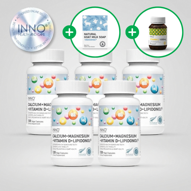 이노헬스 뉴질랜드 잇몸 관절 초록입홍합 칼슘 영양제 마그네슘 비타민D, 5개, 120정