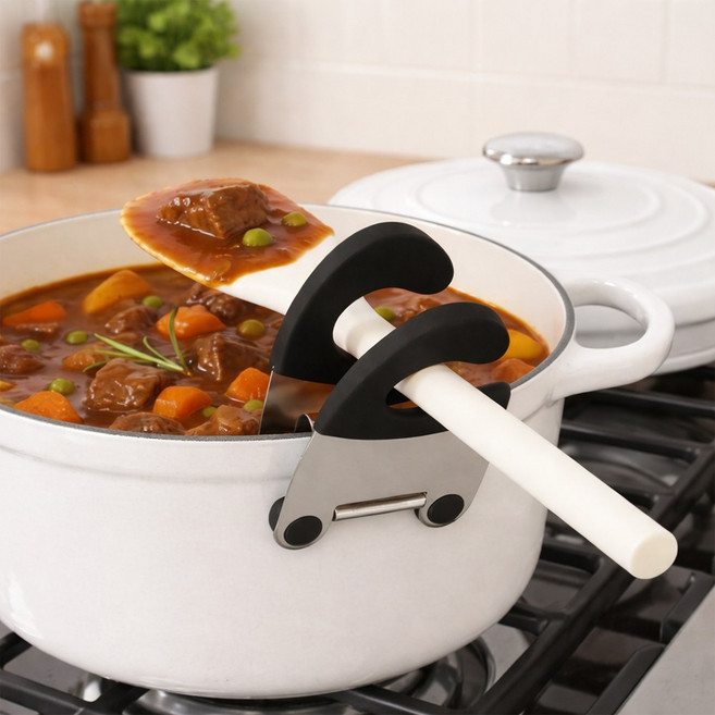 잘샀지 스텐 강력고정 조리도구 국자 거치 받침대, 블랙, 2개