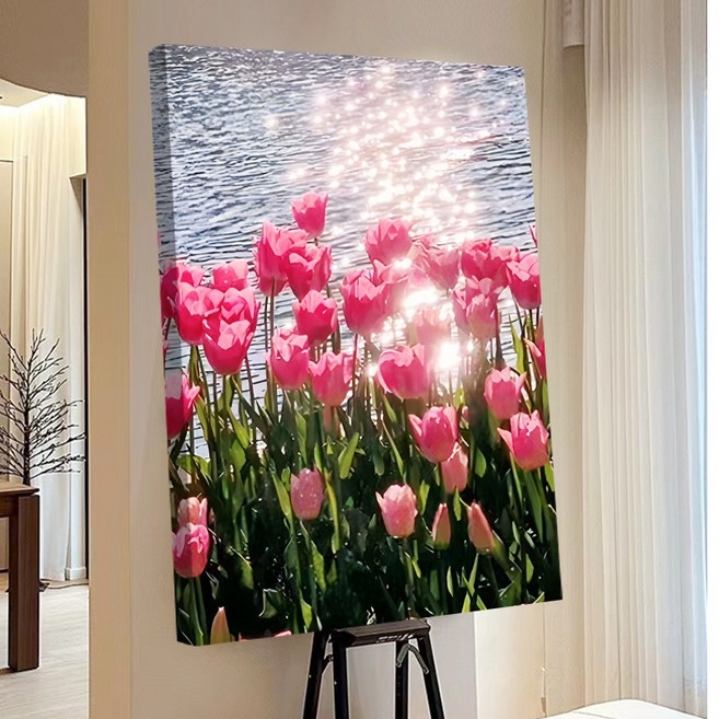 votgl 보석십자수 캔버스형 DIY 액자형 풍경 인물 꽃식물50x40cm, 04튤립, 1개