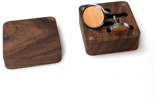 남성 커프스 단추 세트 고급 정장 액세서리 우드 케이스