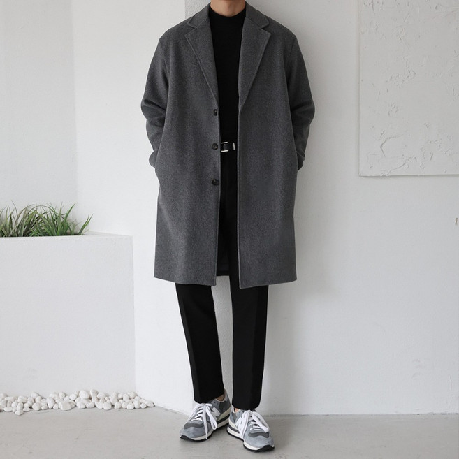 베이직바이블 남자 퀄리티 울 오버핏 싱글 롱코트