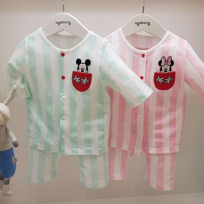 아가방 30% 여름 베이비페어 디즈니베이비 미키미니 구멍뿅 매쉬 땀아 비켜쥬 유아 상하세트 유아 7부 상하복은 사계절내내 너무 잘입혀요! 시원한 놀이복 신생아 외출복