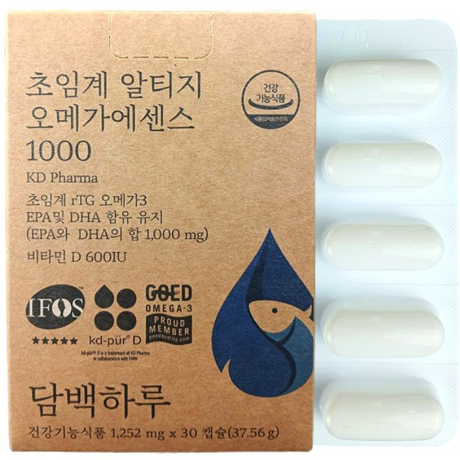 담백하루 정품 초임계 알티지 오메가에센스 1000, 30정, 1개