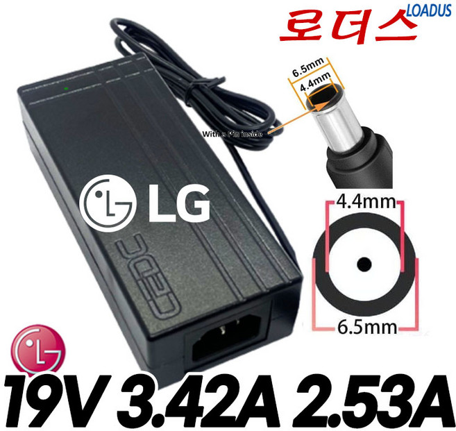 LG모니터M2380D M2380D-PN M2380D-PX M2380D-PM M2380D-PZ M2380DM M2450D M2450D-PN전용 19V 3.42A 2.4A접지어댑터, 1개, 어댑터+3구 각파워코드1.5M