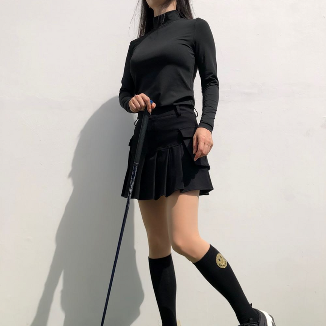 로로얼로이 여성 골프이너웨어 겨울 약기모 솔리드 하이넥 반목 티셔츠 여성골프웨어