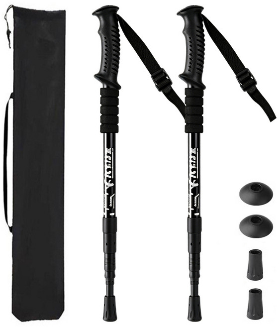 GLEWIFIT 4단 6061 알루미늄 등산스틱 50-110cm 초경량 텔레스코픽 트레킹폴, 2개, 블랙