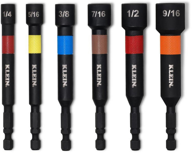 Klein Tools 32946S 10.2cm(4인치) 파워 너트 세터 6피스 세트 충격 등급 자석 색상 코드 SAE
