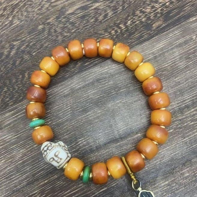 藏傳犛牛骨桶珠單圈手串 觀音配飾藏式復古男女百搭手鍊