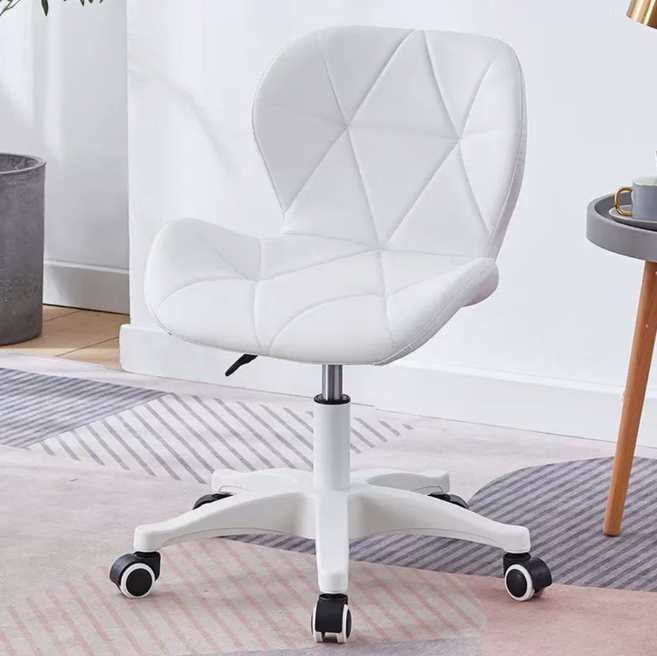 등받이 의자 높이조절 회전 바퀴형 사무실 화장대 의자 예쁜 디자인 PU가죽 서재 책상 의자, 화이트, 1개