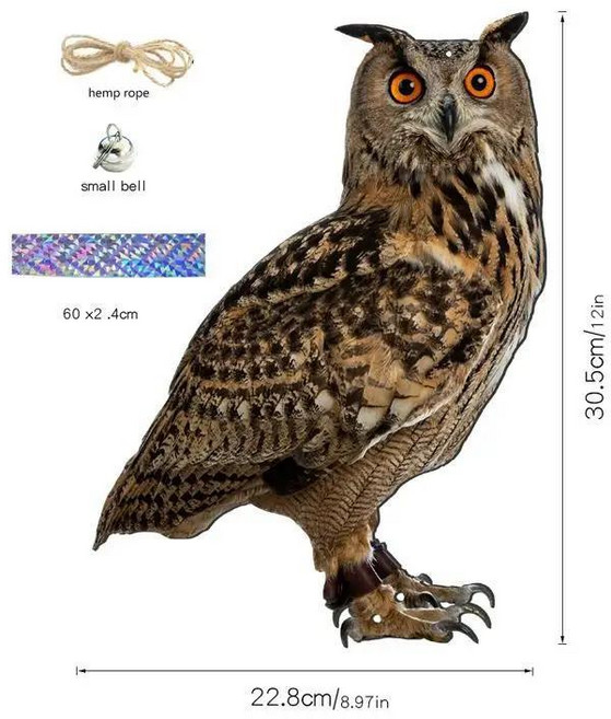 방수 조류 퇴치 장치 부엉이 모양 허수아비 모형 벨소리가 바람 종소리 장식 퇴치기, 1개, Color: 5. 04