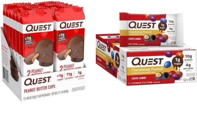 퀘스트 뉴트리션 고단백 저탄수화물 케토 친화 피넛버터 컵 코팅 캔디 초콜릿 피넛 설탕 1g 단백질 10g 순탄수화물 4g Quest - 쿠팡