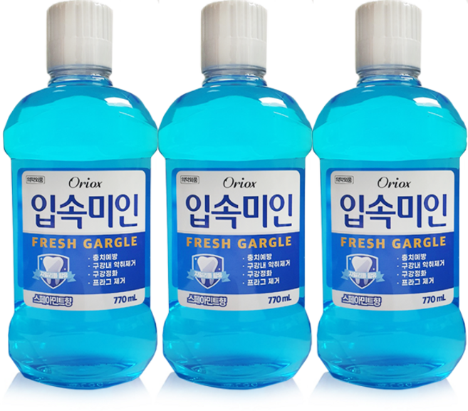 오릭스 (Oriox) 입속미인 후레쉬 토탈 케어 구강 청결제 770ml 대용량 자일리톨 함유 가글액, 3개