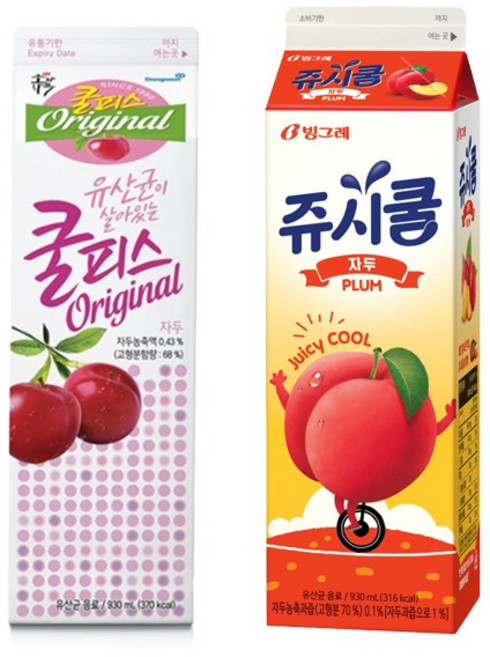 쿨피스+쥬시쿨 930ml 음료모음/쿨피스자두2개+쥬시쿨자두2개/냉장무배