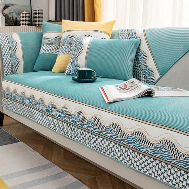 나블리박스 촉감좋은 소파패드 웨이브 쇼파커버 논슬립 토퍼 인테리어 미끄럼방지, 그린, 1개