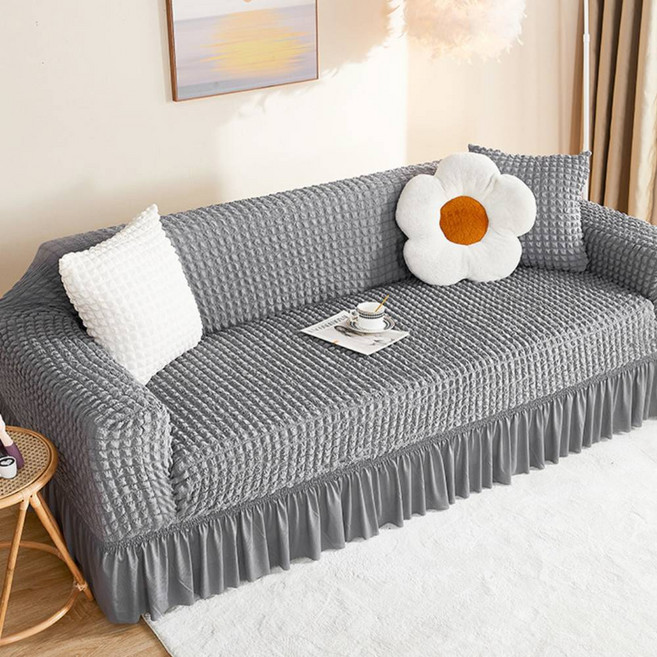 조이누리 사계절용 프릴 쇼파커버 쇼파스커트 고탄력 스판 구름퀄팅 4인용 3인용 2인용 1인용, 1개, 연한그레이