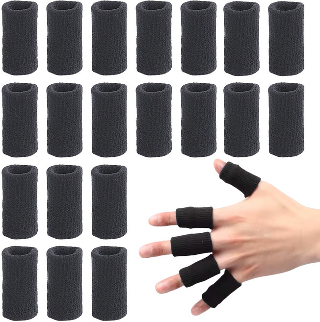 아마존 미국 3년 연속 스테디셀러 BuonVezzo 부드러운 손가락 보호대 아대 밴드 스포츠 핑거슬리브, 20개, 블랙