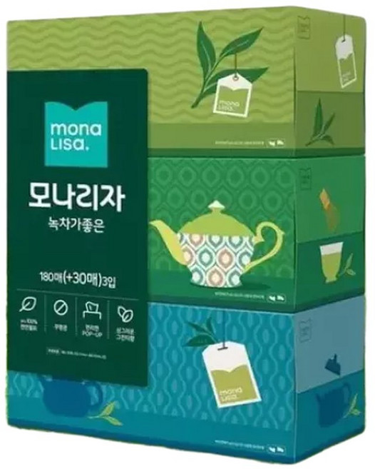 비데겸용 무형광 녹차가좋은 각티슈 210매 3입 각티슈 갑티슈 무형광티슈 부드러운티슈, 3개