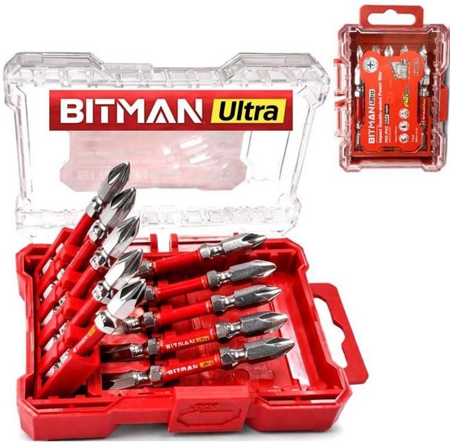 비트맨 울트라 토션 비트 hrc63 십자 PH2X65mm 10개 세트 케이스 포함 전동 드릴 십자 40V 임팩 드라이버 비트날, 1세트