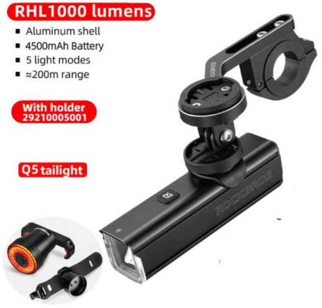 ROCKBROS 자전거 라이트 GoPro 마운트 홀더 USB 충전식 핏 IGS 컴퓨터 사이클링 헤드, RHL1000 Holder Q5, 1개