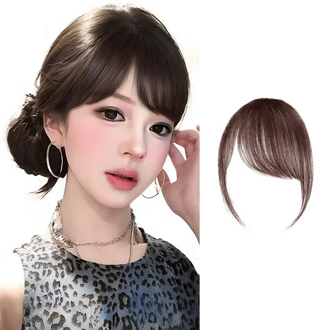 미즈코스 C컬 가르마 앞머리 가발 옆머리 시스루 사이드 뱅, 다크브라운-오른쪽, 1개