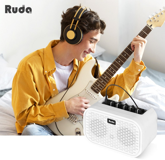 일렉기타 미니앰프 RUDA GM-10 전기기타 통기타 전자드럼 이펙터 GM10, 화이트