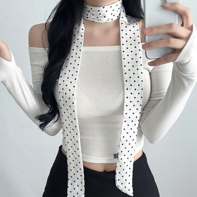 데이룸 도트 실크 타이 머플러 롱 스카프