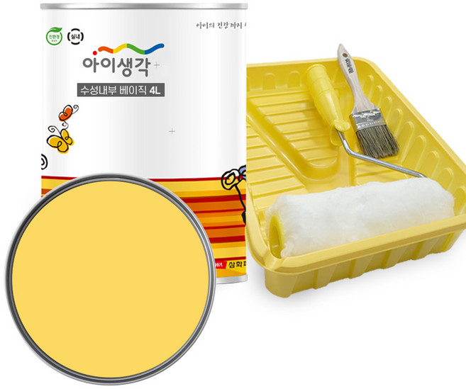 삼화페인트 아이생각 친환경 페인트 벽지 수성 내부 롤러7인치 붓 트레이세트, 1세트, 4L, 0100D