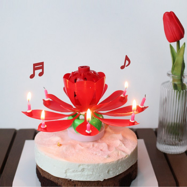 특이한 연꽃 생일 파티초 [멜로디 이쁜 예쁜 초 케익 케잌 케이크 무지개 촛불 캔들 용품], 핑크