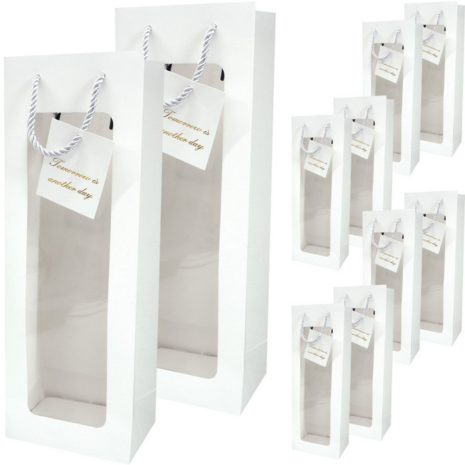 리드홈 투명창 와인 음료 술 꽃다발 선물포장 윈도우 쇼핑백, 화이트, 10개