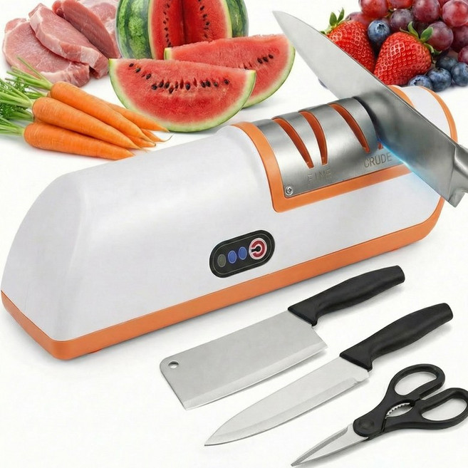 가정용 클래식 전동 4 in 1 멀티 칼갈이 전동 자동 숫돌 칼갈이 기계, 1개, 오렌지/55