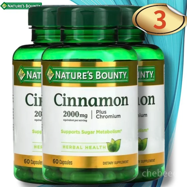 네이쳐스바운티 시나몬 계피 플러스 크롬 크로뮴 60캡슐 3병 Cinnamon, 60정 - 쿠팡