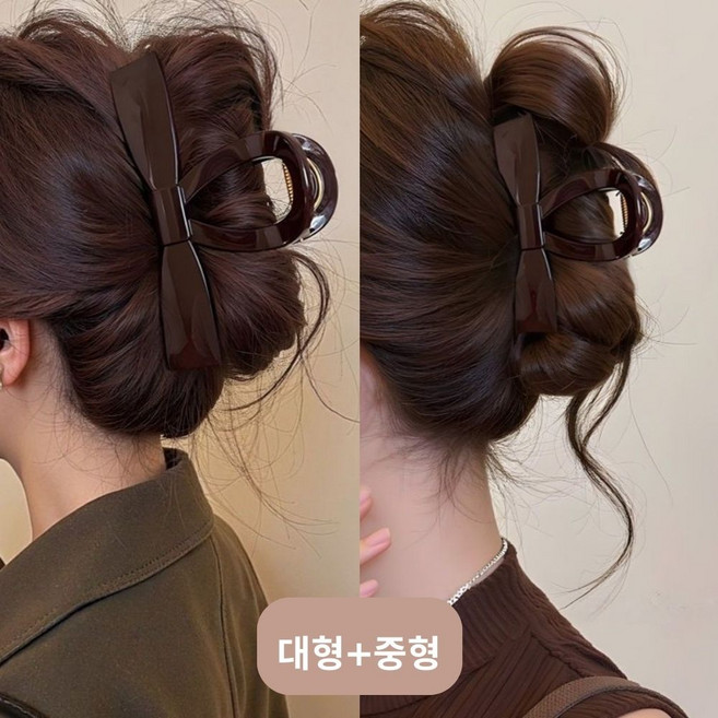 여성 고급스러운 왕리본 올림머리 헤어 집게핀 2개 세트