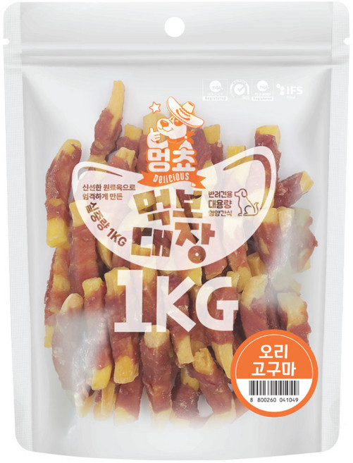 멍쵸 먹보대장 1kg 대용량 강아지간식, 1개, 멍쵸 먹보대장 오리고구마