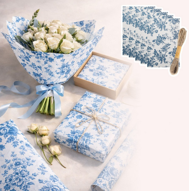 별오점 고급 종이 선물 포장지 노루지 노끈 10M, 1세트, 블루