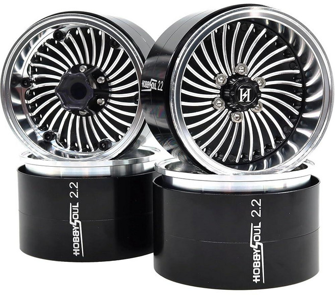 HOBBYSOUL 와이드 40mm 2.2 비즈락 휠 조절 가능한 네거티브 오프셋 림 1/10 RC 크롤러 SCX10 Capra TRX4 Gen8 Everest gen 7 Pr, 실버 & 블랙