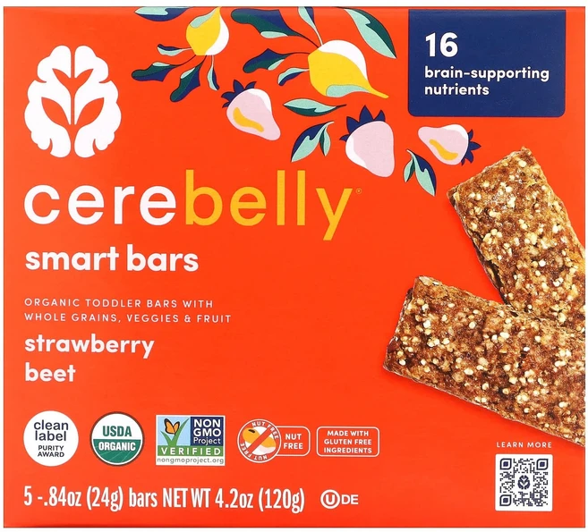 Cerebelly Smart Bars 유기농 유아용 바 딸기 비트 바 5개 각 24g (0.84 oz), CerebellySmartBars유기농유아용바딸기비트바, 1개 - 쿠팡