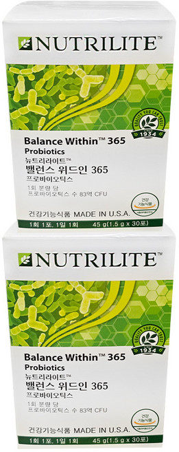 암웨이 뉴트리라이트 밸런스 위드인 365 유산균 프로바이오틱스, 45g, 2개